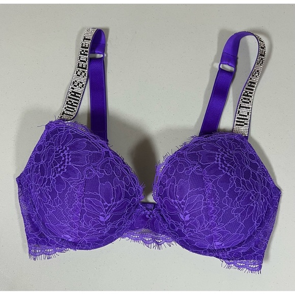 Victoria’s Secret Purple Floral Lace Push-Up Diamond Bra Brassiere Size 34C 💜 - Picture 2 of 5